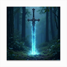 Magical Sword Glowing With Ethereal Runes In A Forest 1 Canvas Print