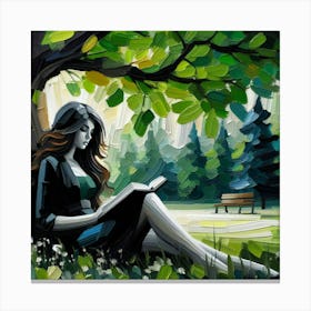 Girl Reading A Book, Acrylic Painting Style Canvas Print