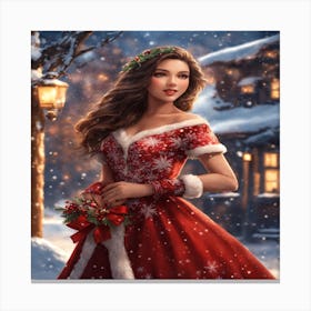 Christmas Girl In Red Dress 1 Canvas Print