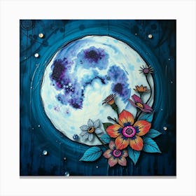 Full Moon With Flowers Canvas Print