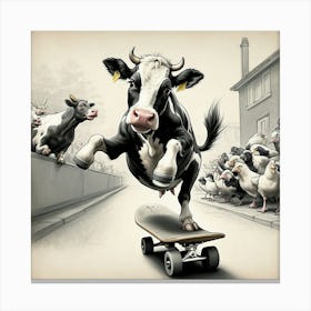 Cow On Skateboard 7 Canvas Print