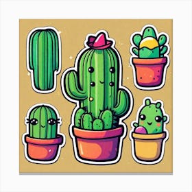 Cactus Stickers Canvas Print