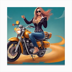 Girl Riding A Motorcycle Canvas Print