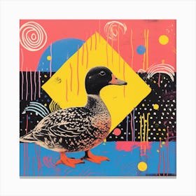 Geometric Pattern Duck Linocut Style 3 Canvas Print