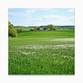 A Serene Countryside Scene In Spring A Sprawling Meadow Flushed With The Fresh Emerald Tinge Of Gra (4) Canvas Print