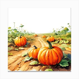A Pumpkin Patch In Watercolour 3 Canvas Print