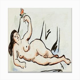 Nude Woman With A Rose Canvas Print