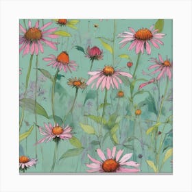 Echinacea flower plants painting art print Canvas Print