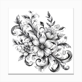 Black And White Floral Design 2 Canvas Print