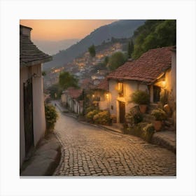 Cobblestone Street At Dusk Canvas Print