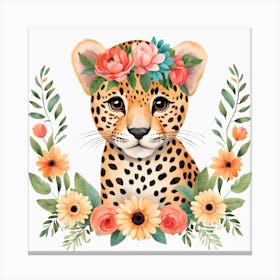 Floral Baby Cheetah Nursery Illustration (18) Canvas Print
