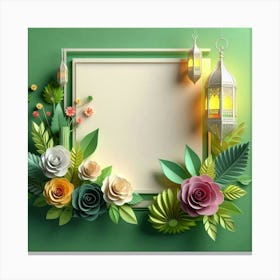 Frame With Flowers And Lantern 7 Canvas Print