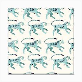 Blue Tiger Pattern On Cream Square Canvas Print