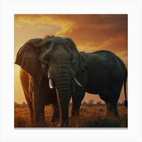 Sunset Elephants Canvas Print