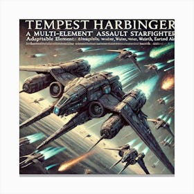 A Sci Fi Illustration Of The Tempest Harbinger, A Large Scale Fleet Engagement Canvas Print