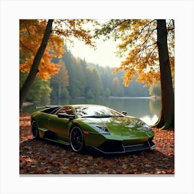 Lamborghini Reventón By A Serene Autumn Forest Lake 1 Canvas Print