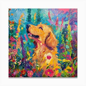 Dog and flowers Canvas Print