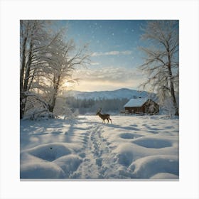 Deer In The Snow 6 Canvas Print