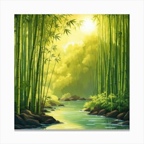 A Stream In A Bamboo Forest At Sun Rise Square Composition 356 Canvas Print