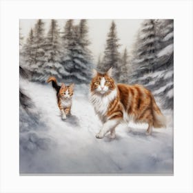 Cats In The Snow Canvas Print