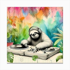 A Sloth Dj 5 Canvas Print