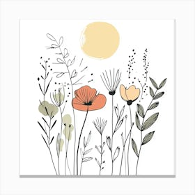 Cute Line Art Wildflowers 3 Canvas Print