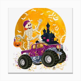 Halloween Costume Skeleton Riding Monster Truck Cute Pumpkin Canvas Print