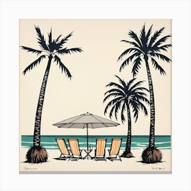 Beach Chairs And Umbrella 7 Canvas Print