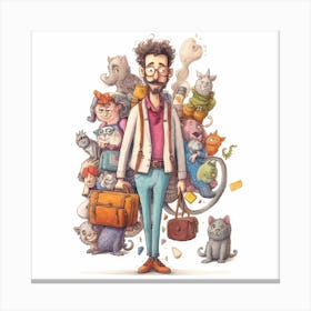 Man With Cats Canvas Print