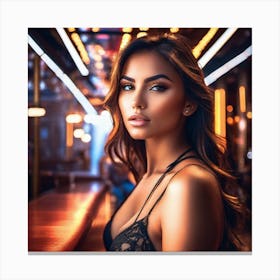 Beautiful Woman In A Bar Canvas Print