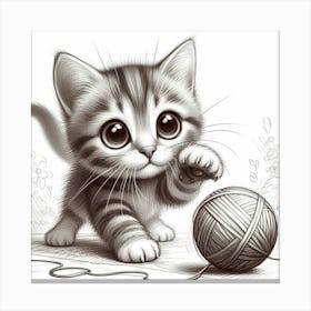 Kitten Playing With Yarn 1 Canvas Print