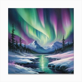 Aurora Borealis Paintings Art Print 2 Canvas Print