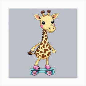 Giraffe On Skateboard Canvas Print