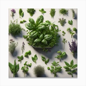 Fresh Herbs In A Bowl Canvas Print
