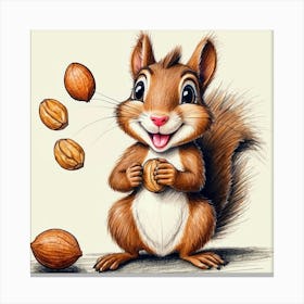 Cartoon Squirrel With Nuts Canvas Print