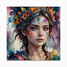 Girl With Flowers On Her Head 1 Canvas Print