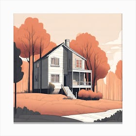 Minimalist illustration of house and trees Canvas Print