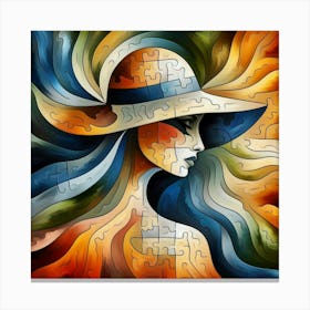 Abstract Puzzle Art Woman in a Hat   Canvas Print