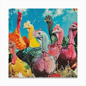 Retro Rainbow Turkey Collage 1 Canvas Print