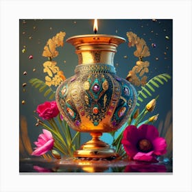 A vase of pure gold studded with precious stones Canvas Print