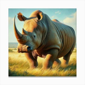 Rhino In The Grass Canvas Print