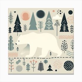 Scandinavian style, Bear trail with forest 1 Canvas Print