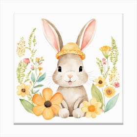 Floral Baby Rabbit Nursery Illustration (19) Canvas Print