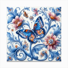 Antique Delft Tile Butterfly II Canvas Print