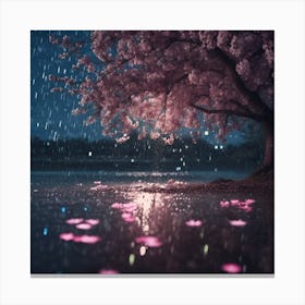 Floating Cherry Blossom Petals on the Lake Canvas Print