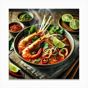 A Beautifully Presented Bowl Of Tom Yum Laksa Fusi Canvas Print