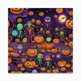 Alien Halloween Pumpkins Canvas Print