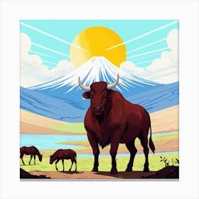 Bulls In The Mountains 5 Canvas Print