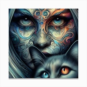 Cat And Woman 3 Canvas Print