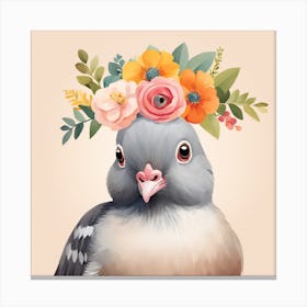 Floral Baby Pigeon Nursery Illustration (43) Canvas Print